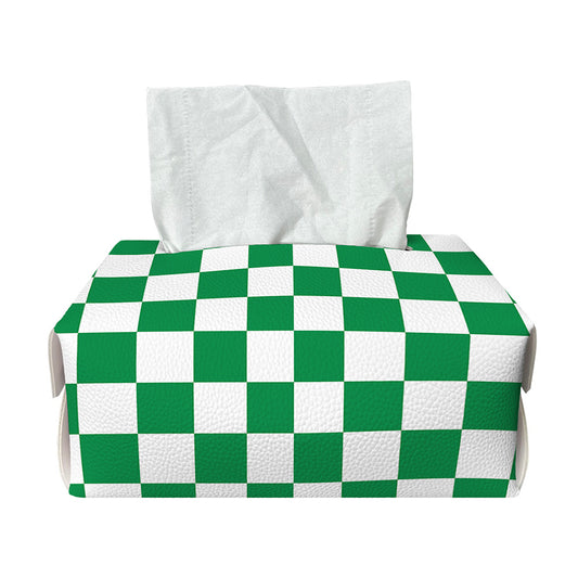 Green And White Checkered Pattern Print Rectangle Tissue Box Cover