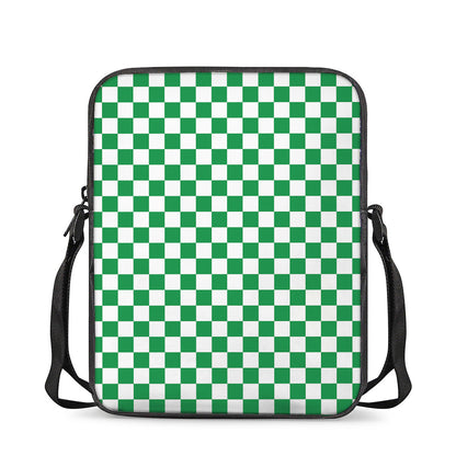 Green And White Checkered Pattern Print Rectangular Crossbody Bag