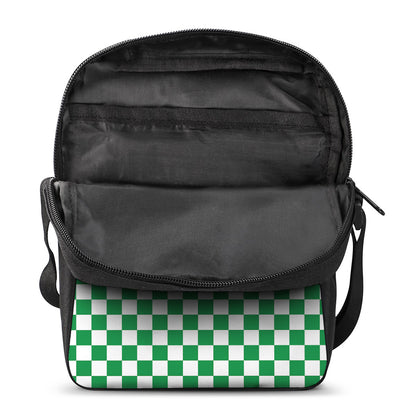 Green And White Checkered Pattern Print Rectangular Crossbody Bag