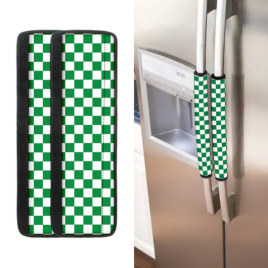 Green And White Checkered Pattern Print Refrigerator Handle Covers