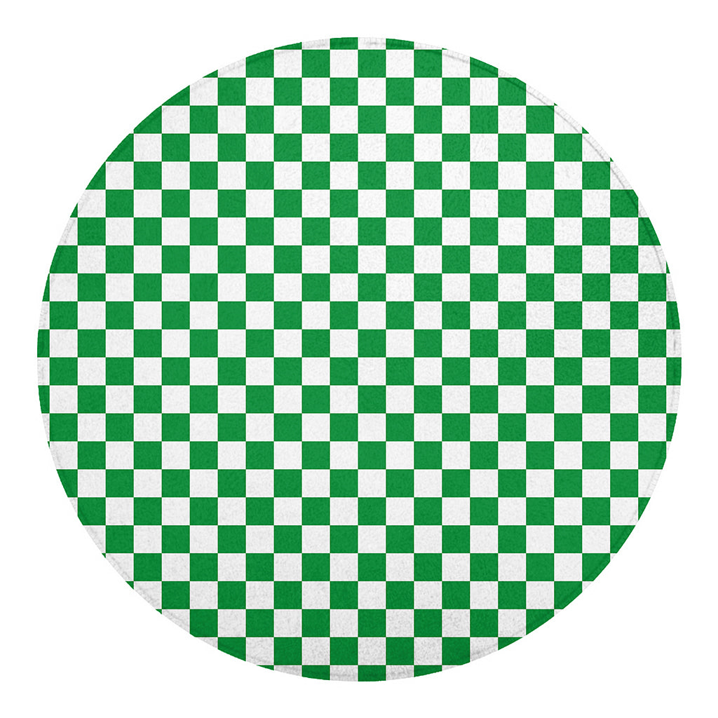 Green And White Checkered Pattern Print Round Blanket