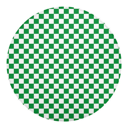 Green And White Checkered Pattern Print Round Blanket