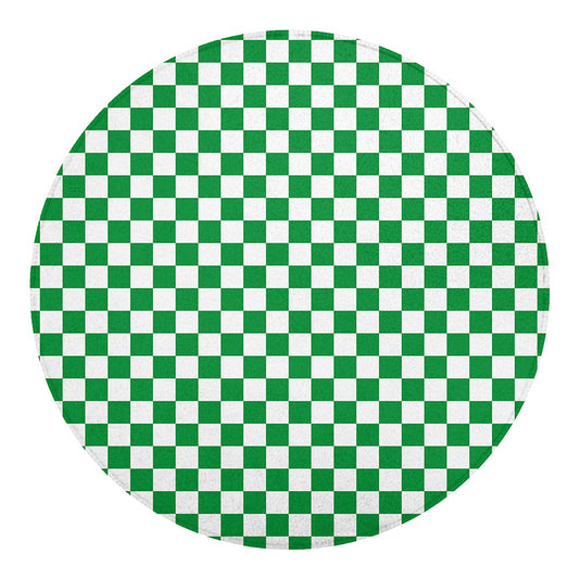 Green And White Checkered Pattern Print Round Blanket