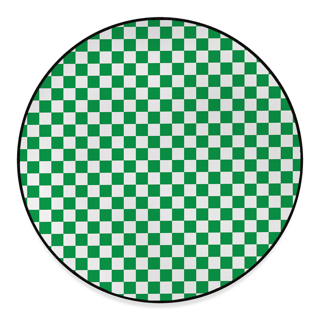 Green And White Checkered Pattern Print Round Floor Mat