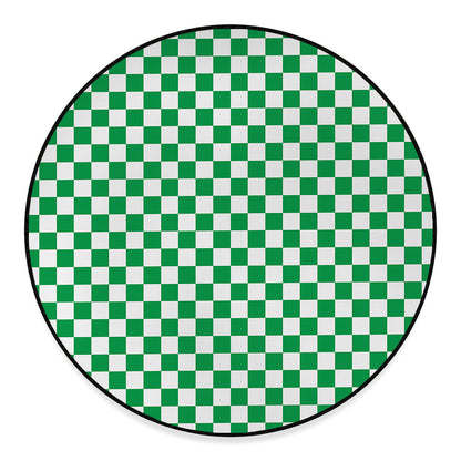 Green And White Checkered Pattern Print Round Floor Mat