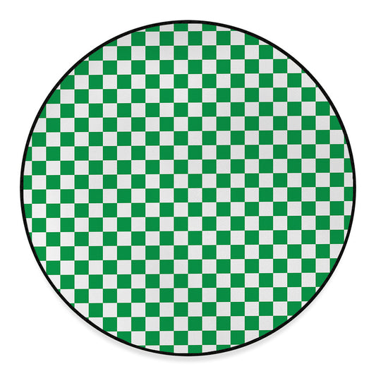 Green And White Checkered Pattern Print Round Floor Mat