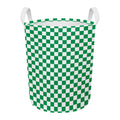 Green And White Checkered Pattern Print Round Laundry Basket