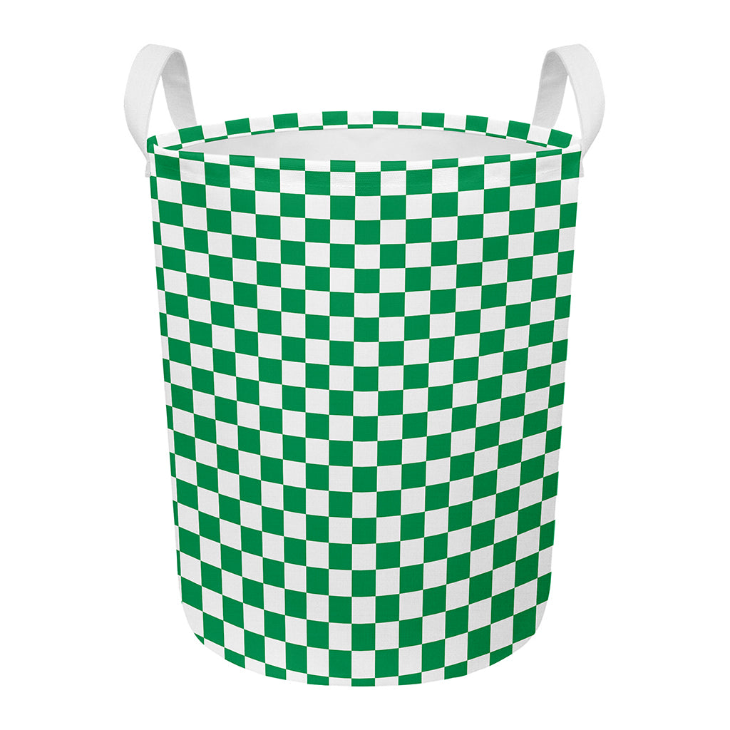 Green And White Checkered Pattern Print Round Laundry Basket