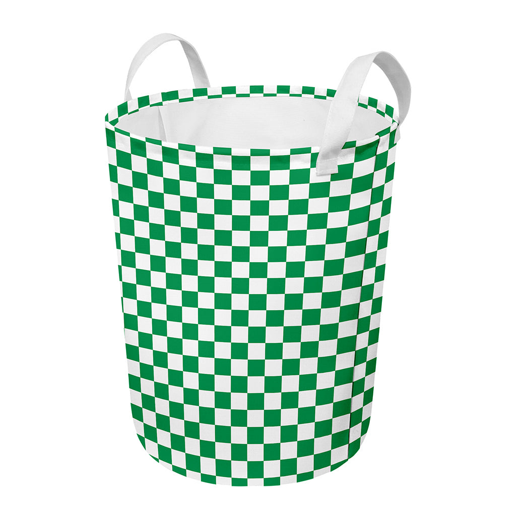 Green And White Checkered Pattern Print Round Laundry Basket