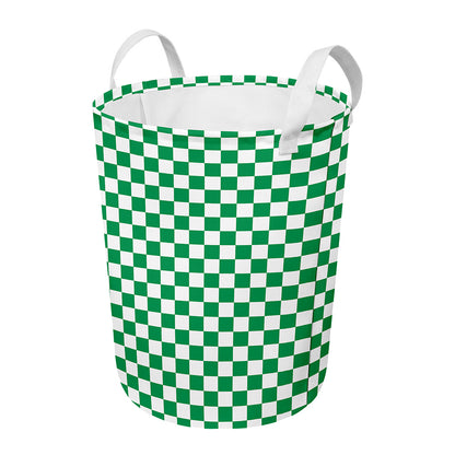 Green And White Checkered Pattern Print Round Laundry Basket