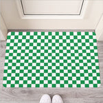 Green And White Checkered Pattern Print Rubber Doormat