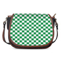 Green And White Checkered Pattern Print Saddle Bag