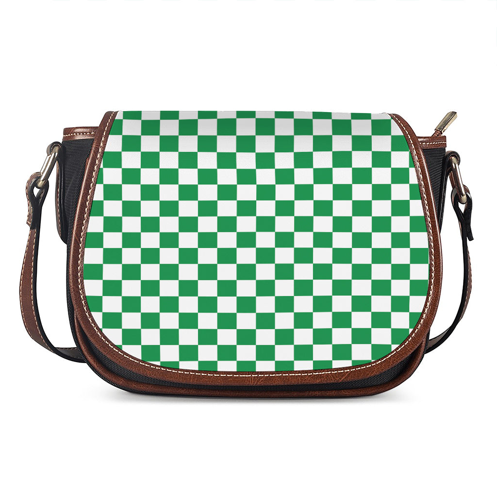 Green And White Checkered Pattern Print Saddle Bag