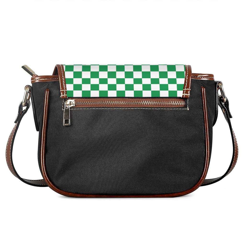 Green And White Checkered Pattern Print Saddle Bag