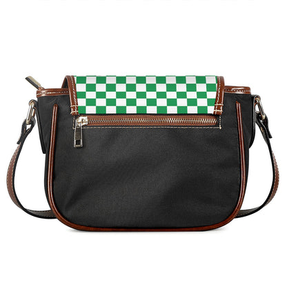 Green And White Checkered Pattern Print Saddle Bag