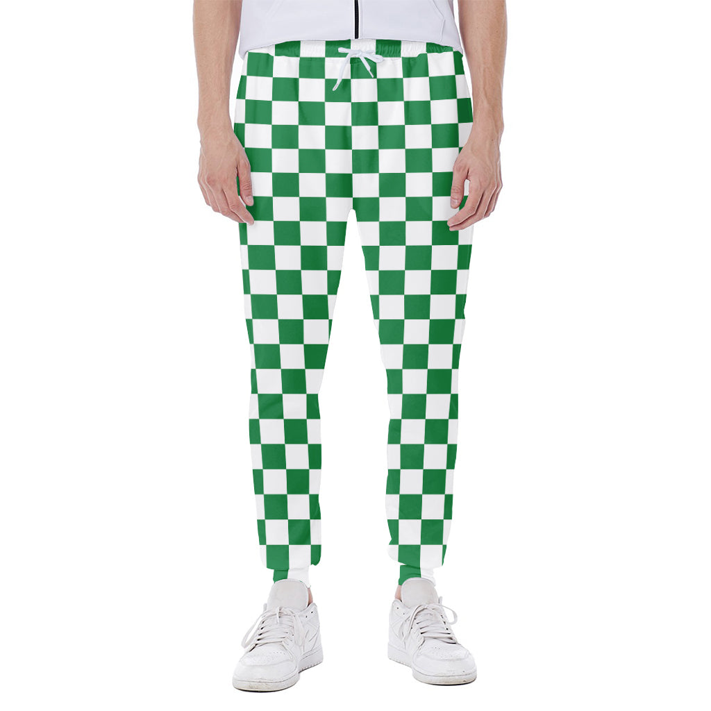 Green And White Checkered Pattern Print Scuba Joggers