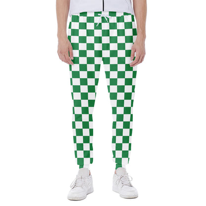 Green And White Checkered Pattern Print Scuba Joggers