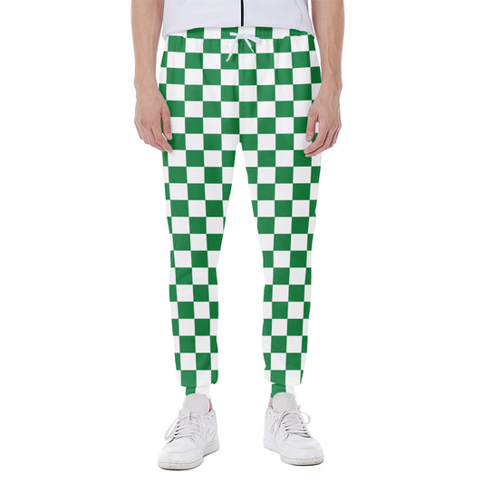 Green And White Checkered Pattern Print Scuba Joggers