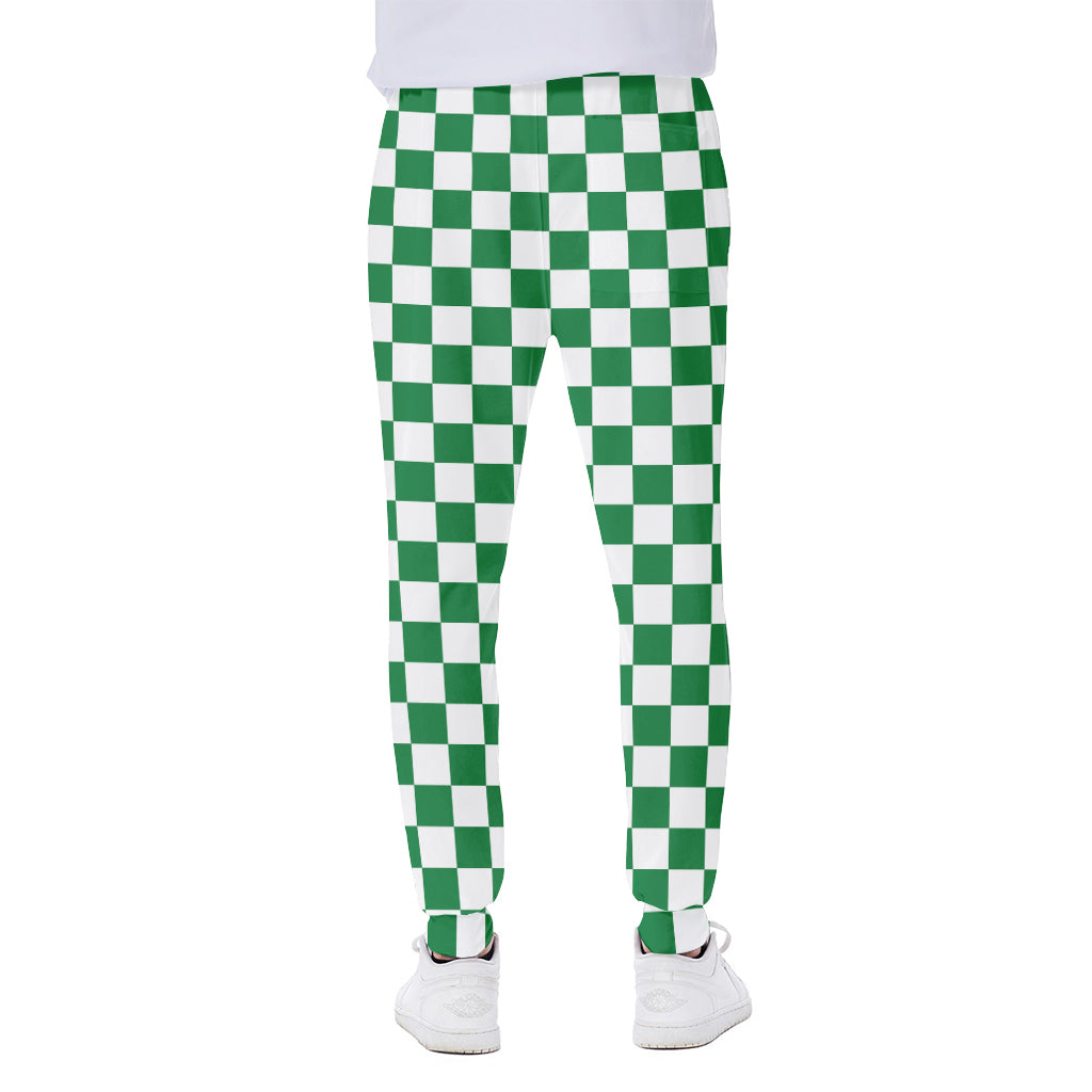 Green And White Checkered Pattern Print Scuba Joggers
