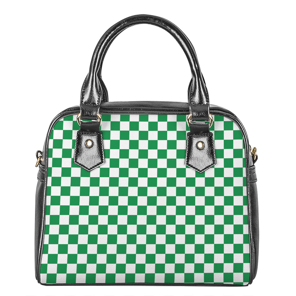 Green And White Checkered Pattern Print Shoulder Handbag