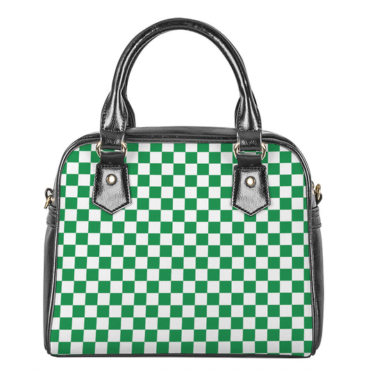 Green And White Checkered Pattern Print Shoulder Handbag