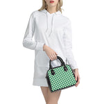 Green And White Checkered Pattern Print Shoulder Handbag