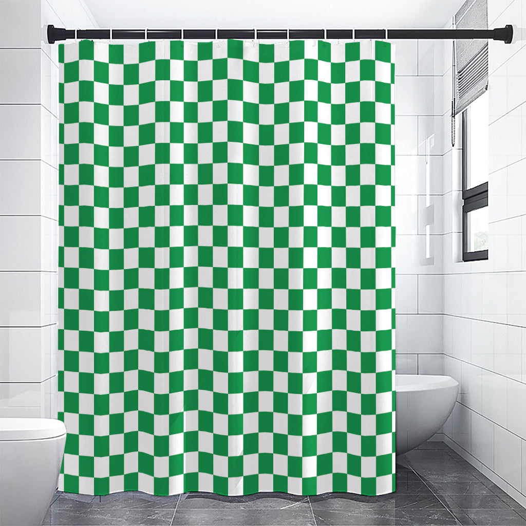 Green And White Checkered Pattern Print Shower Curtain