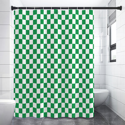 Green And White Checkered Pattern Print Shower Curtain