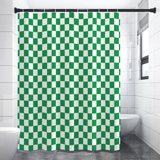 Green And White Checkered Pattern Print Shower Curtain