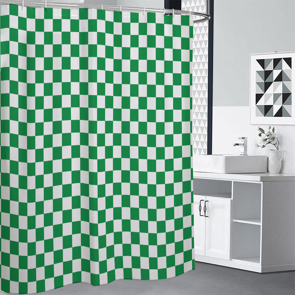 Green And White Checkered Pattern Print Shower Curtain