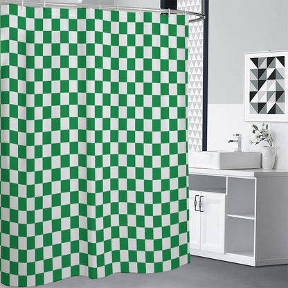 Green And White Checkered Pattern Print Shower Curtain