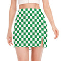 Green And White Checkered Pattern Print Side Slit Mini Skirt