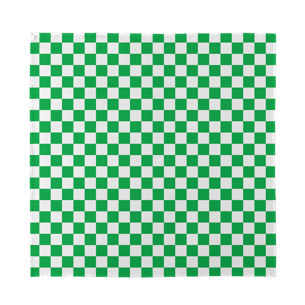 Green And White Checkered Pattern Print Silk Bandana