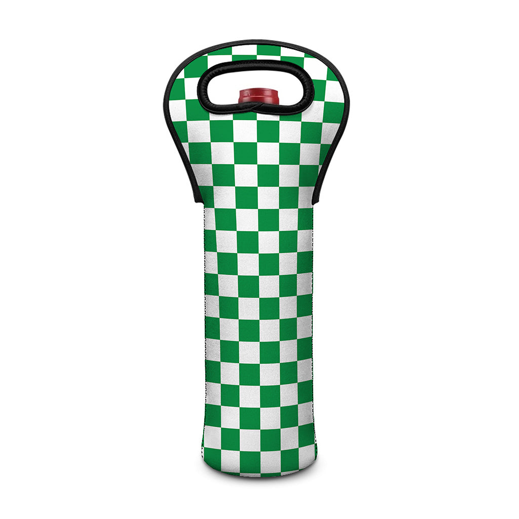 Green And White Checkered Pattern Print Single Neoprene Wine Tote