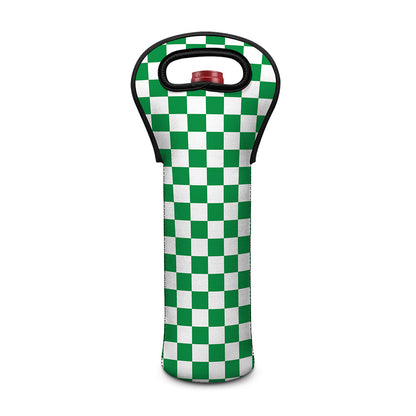 Green And White Checkered Pattern Print Single Neoprene Wine Tote