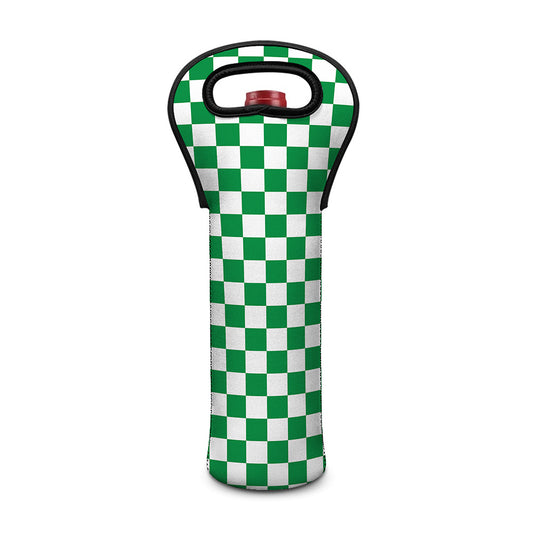 Green And White Checkered Pattern Print Single Neoprene Wine Tote