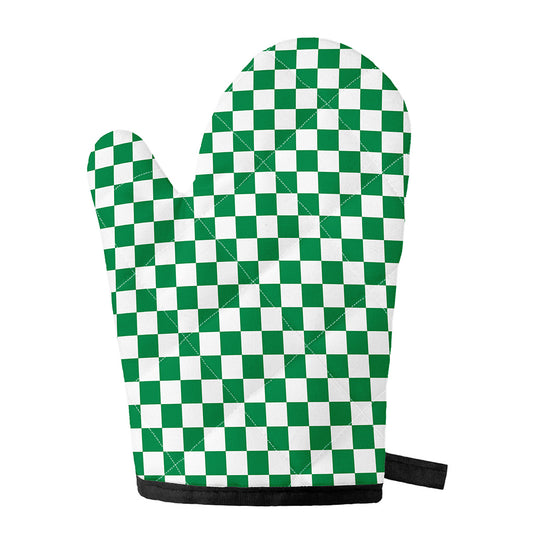 Green And White Checkered Pattern Print Single Oven Mitt