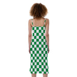 Green And White Checkered Pattern Print Slim Fit Midi Cami Dress
