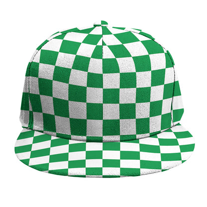 Green And White Checkered Pattern Print Snapback Cap