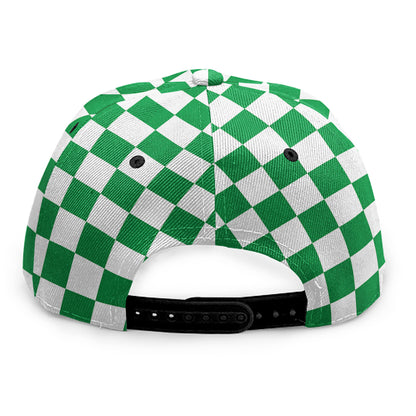 Green And White Checkered Pattern Print Snapback Cap