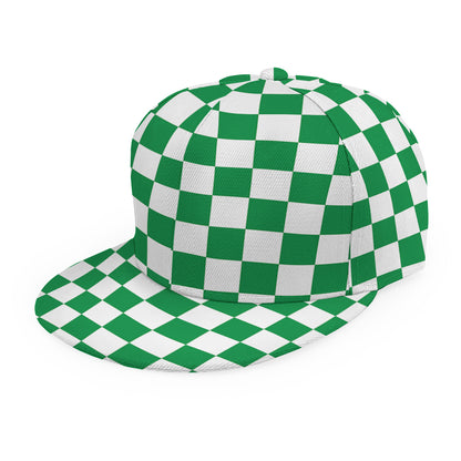 Green And White Checkered Pattern Print Snapback Cap