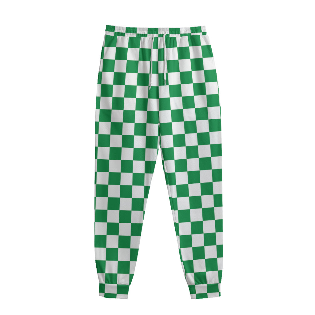 Green And White Checkered Pattern Print Sweatpants