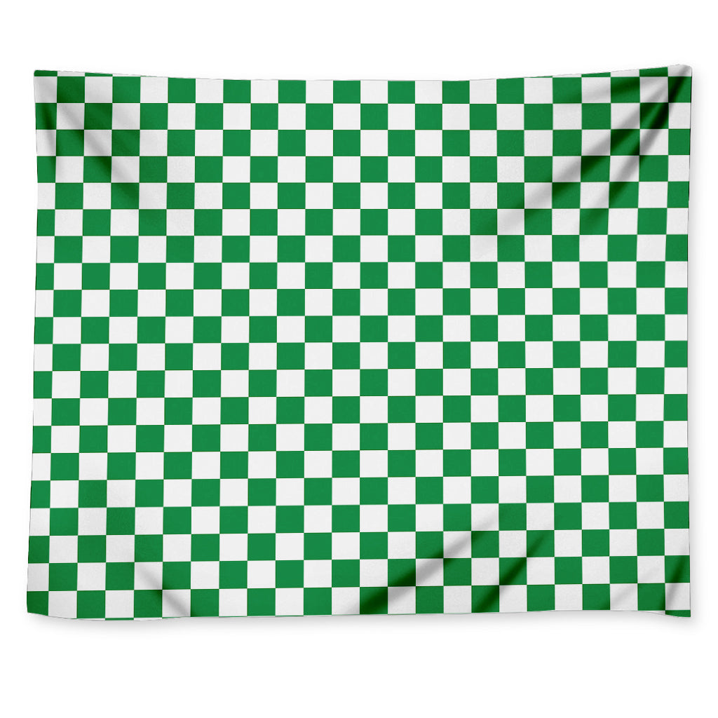 Green And White Checkered Pattern Print Tapestry