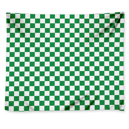 Green And White Checkered Pattern Print Tapestry