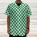 Green And White Checkered Pattern Print Textured Short Sleeve Shirt