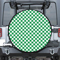 Green And White Checkered Pattern Print Tire Cover