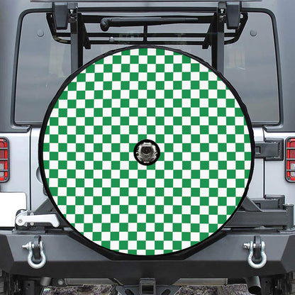 Green And White Checkered Pattern Print Tire Cover With Camera Hole