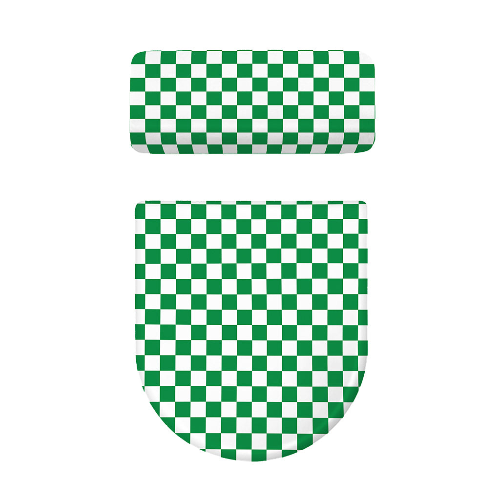 Green And White Checkered Pattern Print Toilet Lid And Tank Cover Set