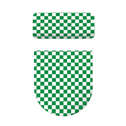 Green And White Checkered Pattern Print Toilet Lid And Tank Cover Set