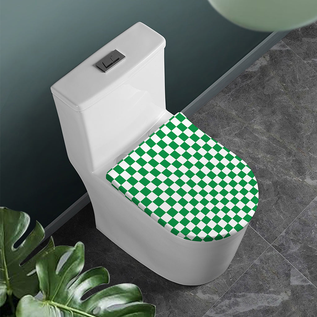Green And White Checkered Pattern Print Toilet Lid Cover